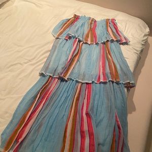 Lemlem tiered strapless sundress, Pink and Blue striped